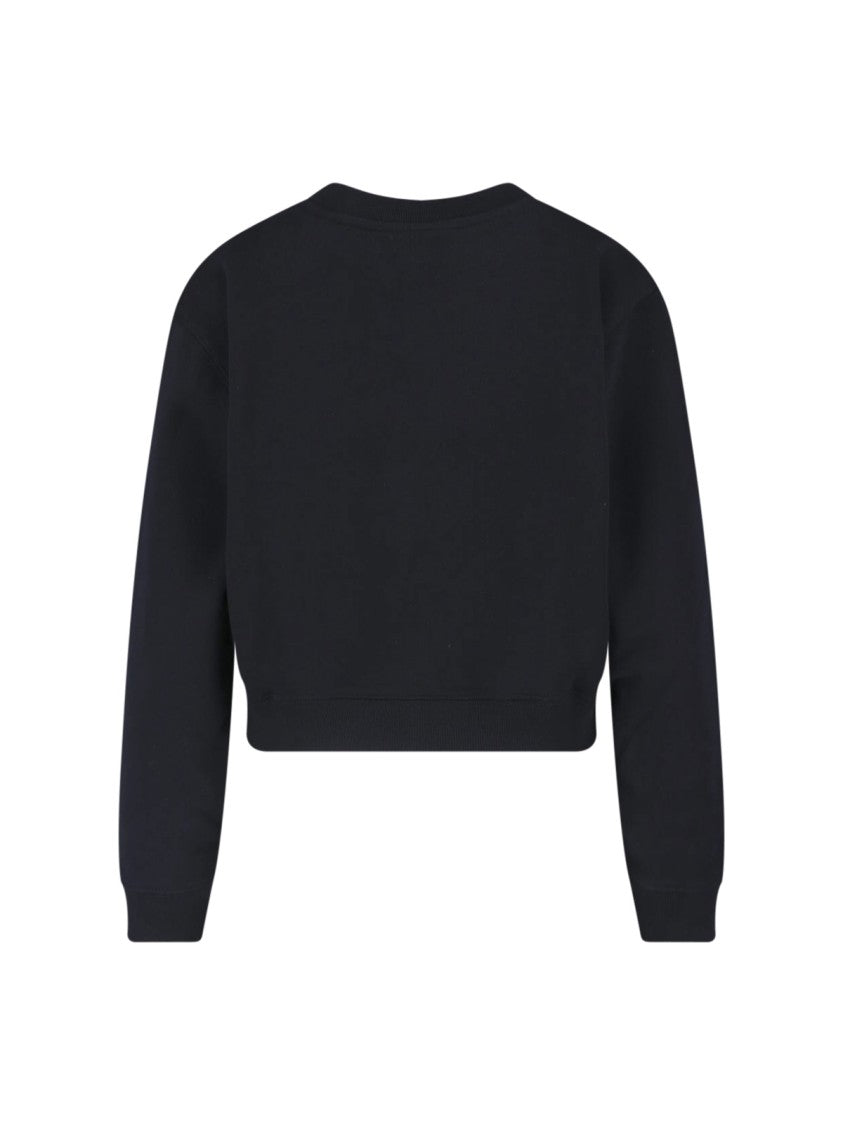 Maison Kitsuné Black Cropped Crewneck Cotton Logo Sweatshirt