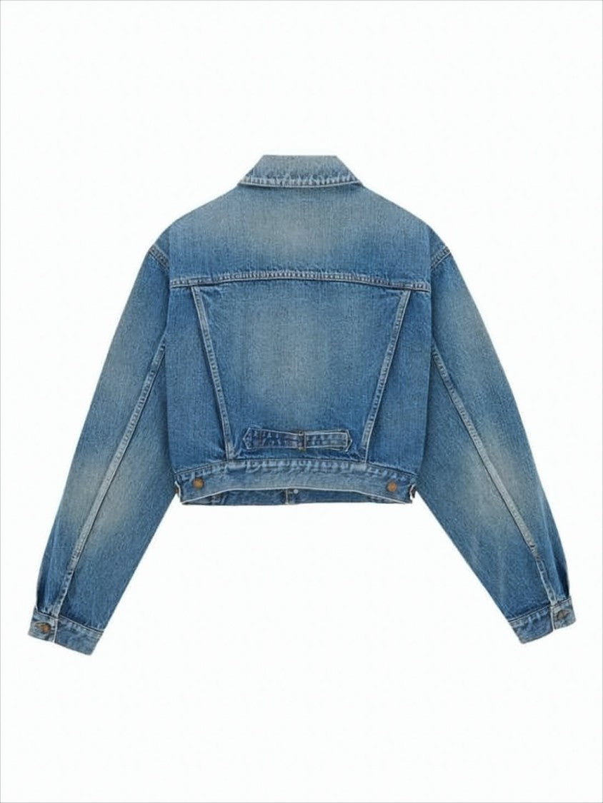 Saint Laurent Cropped Denim Jacket With Classic Collar