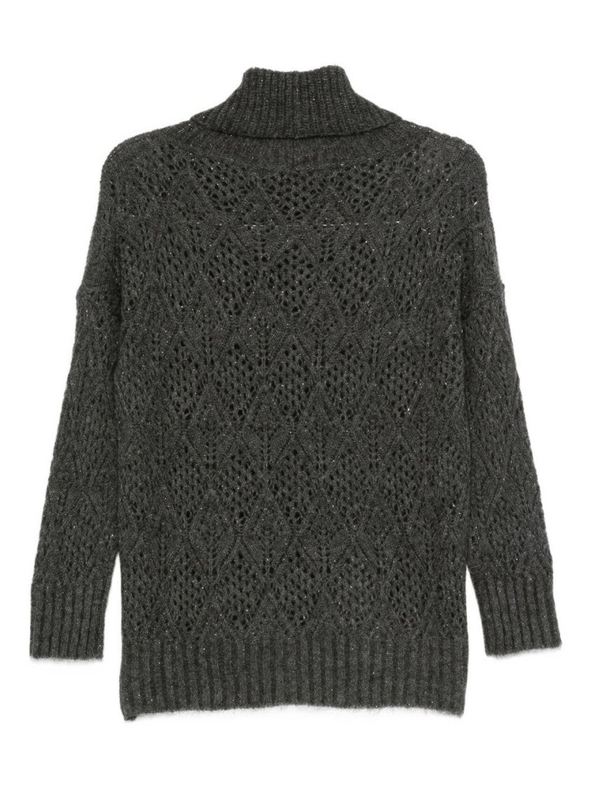 Dexterior Textured Knit Sweater With Diamond Openwork Details