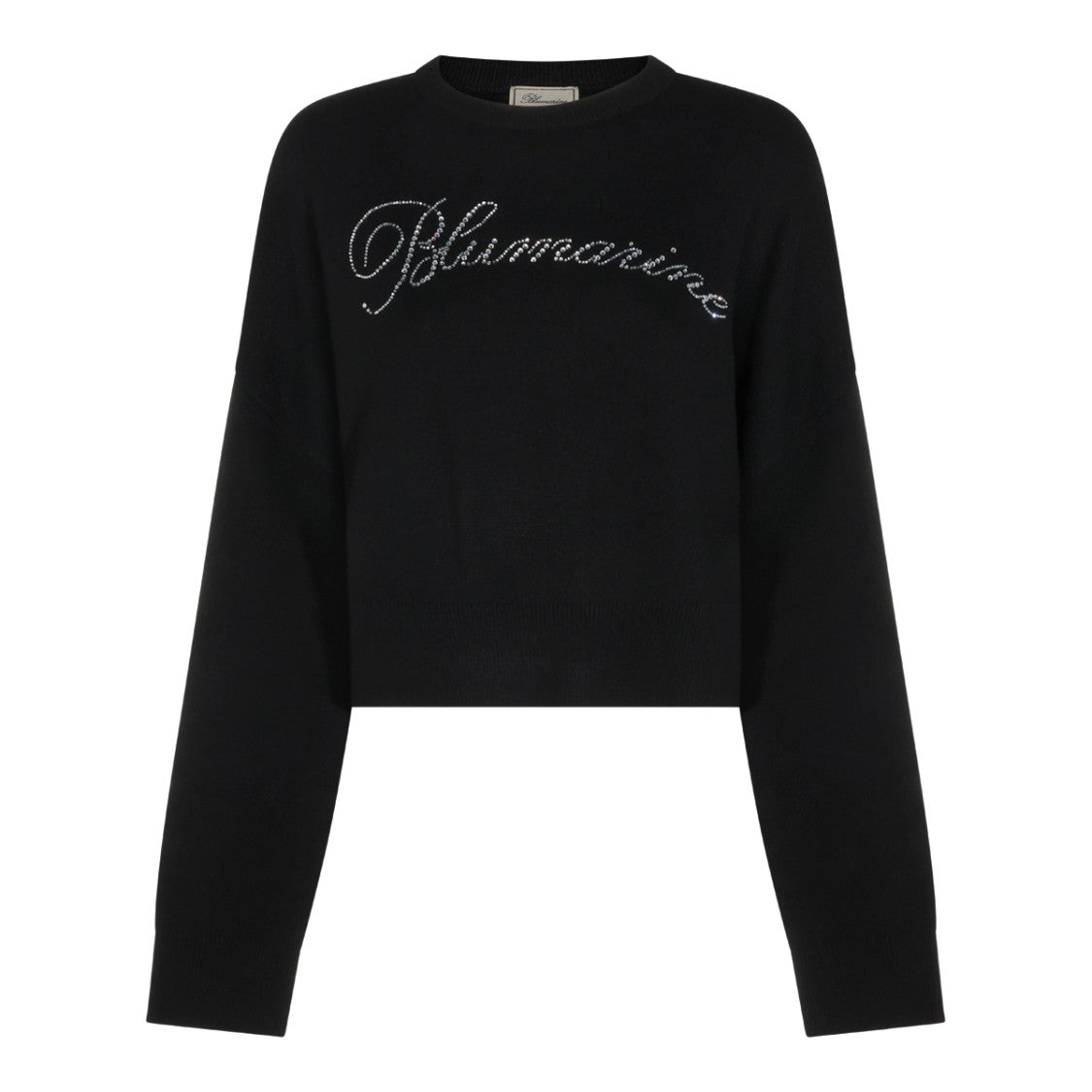 Blumarine Cropped Sweater With Rhinestone Script Detail