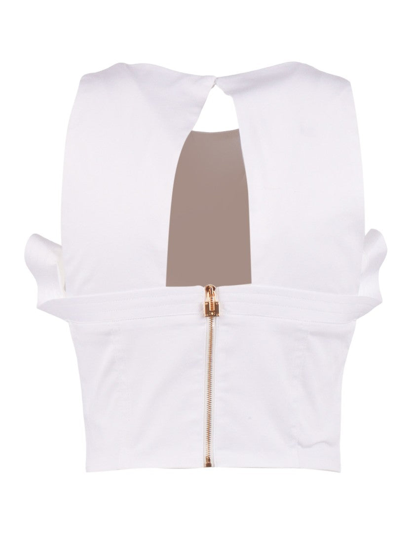 Elisabetta Franchi Structured Cropped Ruffled Sleeve Top