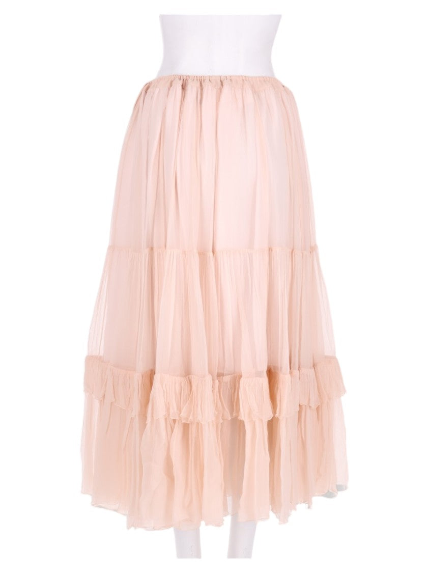 Chloé Pink Layered Ruffled Silk Midi Skirt