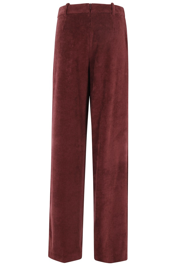 Circolo 1901 Burgundy Wide Leg Pants With Mid-Rise Waistband