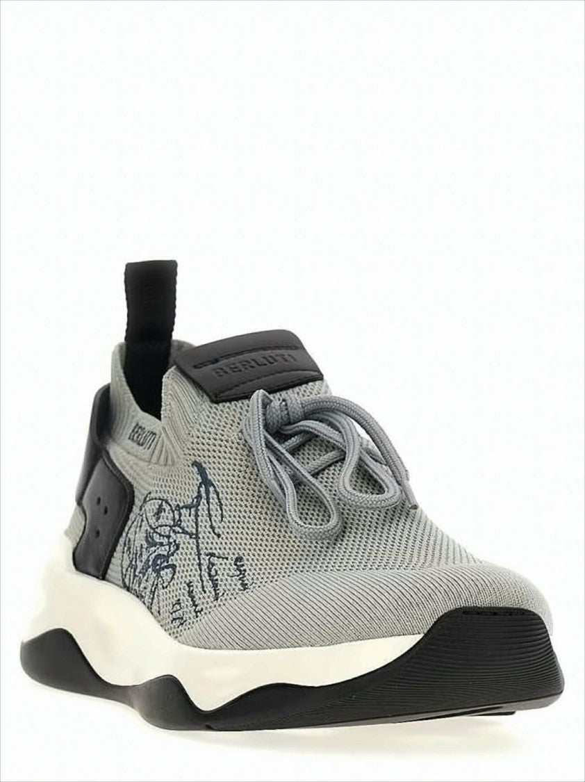 Berluti Sporty Knitted Sneakers With Bicycle Graphic And Sock-Like Fit