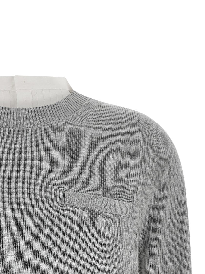 Sacai Asymmetrical Knit Blend And Cotton Poplin Sweater