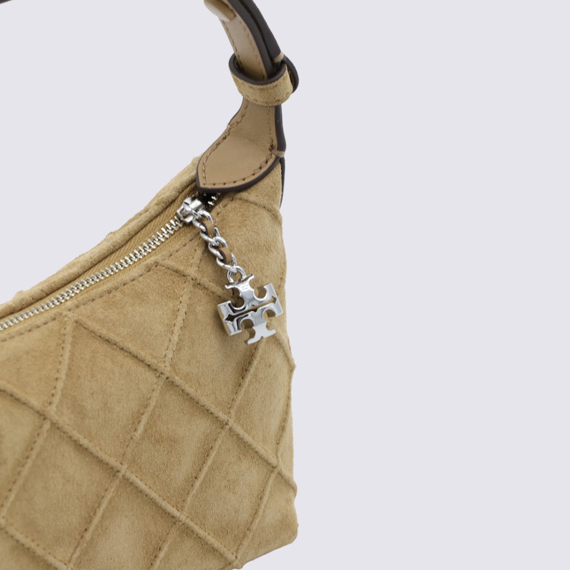 Tory Burch Quilted Handbag With Suede Texture And Silver Accents