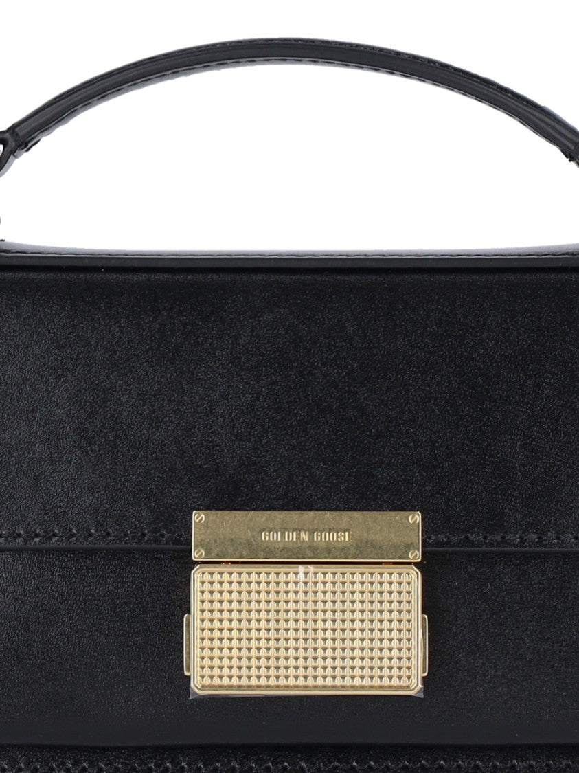 Golden Goose Structured Black Leather Handbag With Gold-Tone Logo Plaque