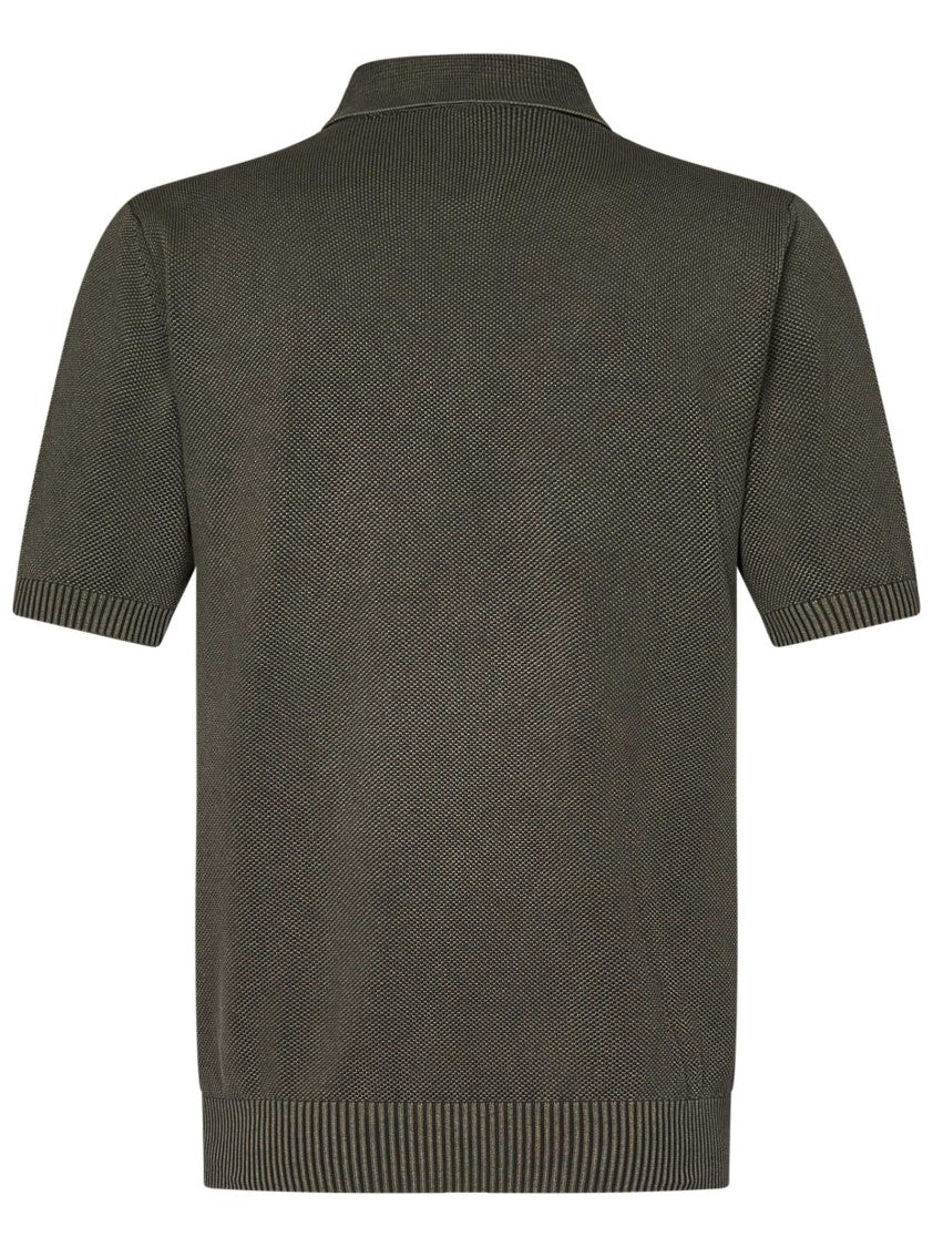 Boglioli Honeycomb Pattern Green Polo Shirt With Ribbed Hem