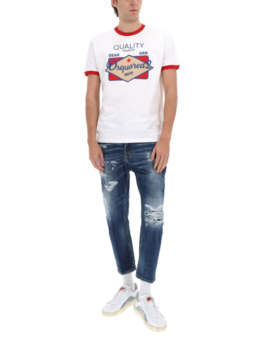 Dsquared2 Blue Distressed Straight-Leg Cropped Jeans