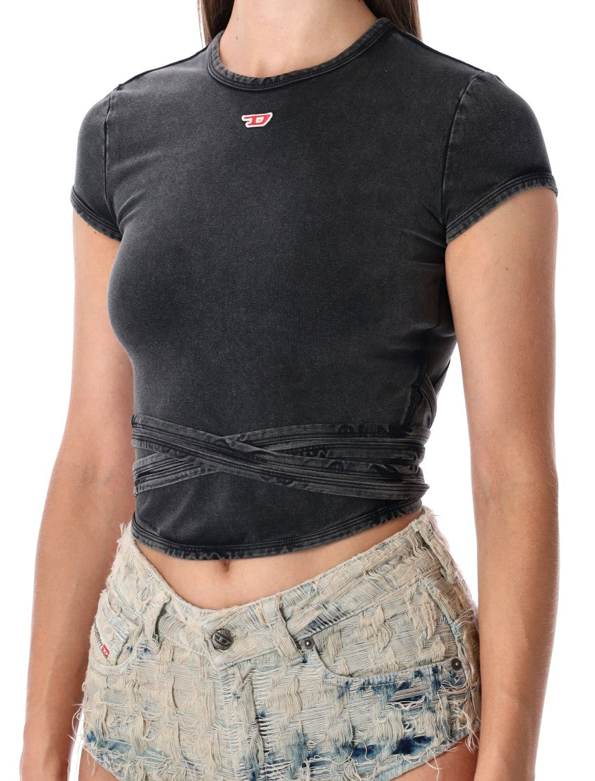 Diesel Faded Black Wrap-Tie Jersey T-Shirt