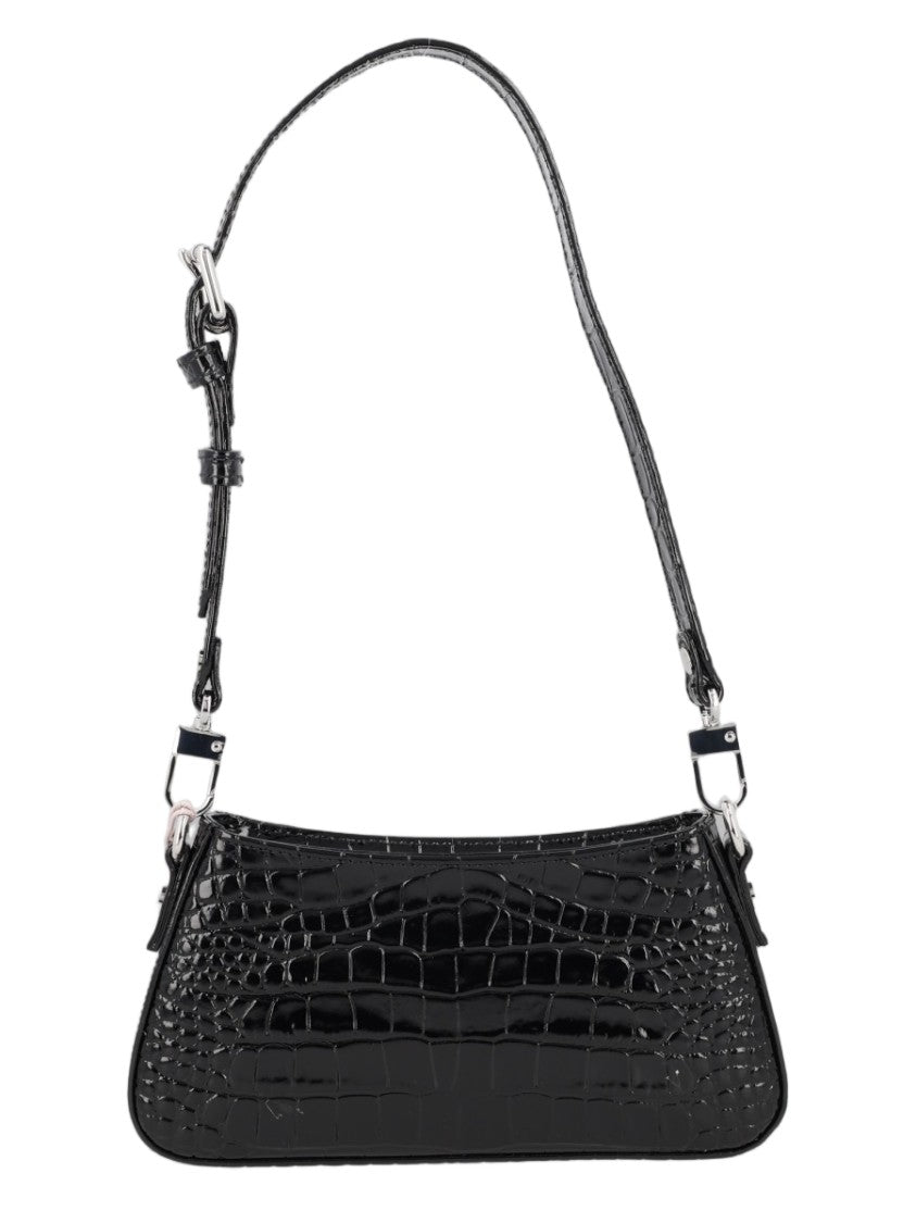 Vivienne Westwood Black Calf Leather Crocodile Embossed Shoulder Bag