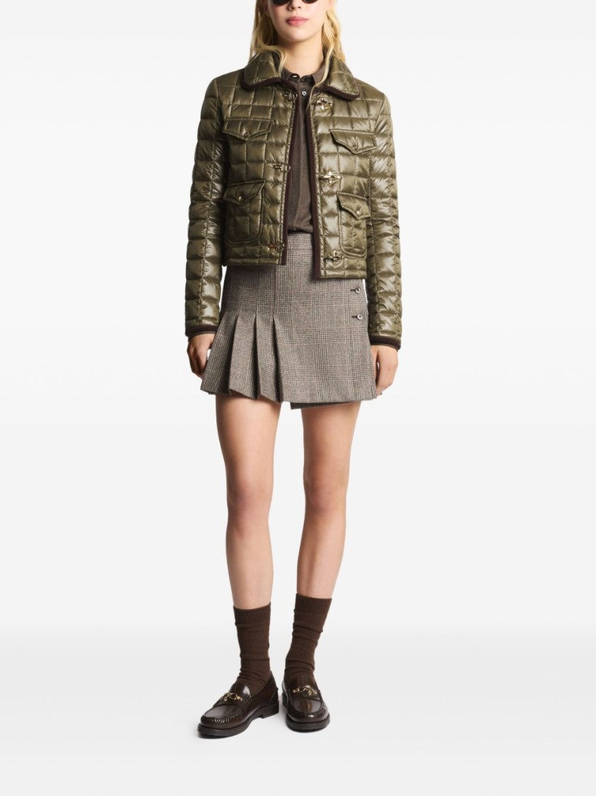 Fay Quilted Green Jacket With Structured Collar