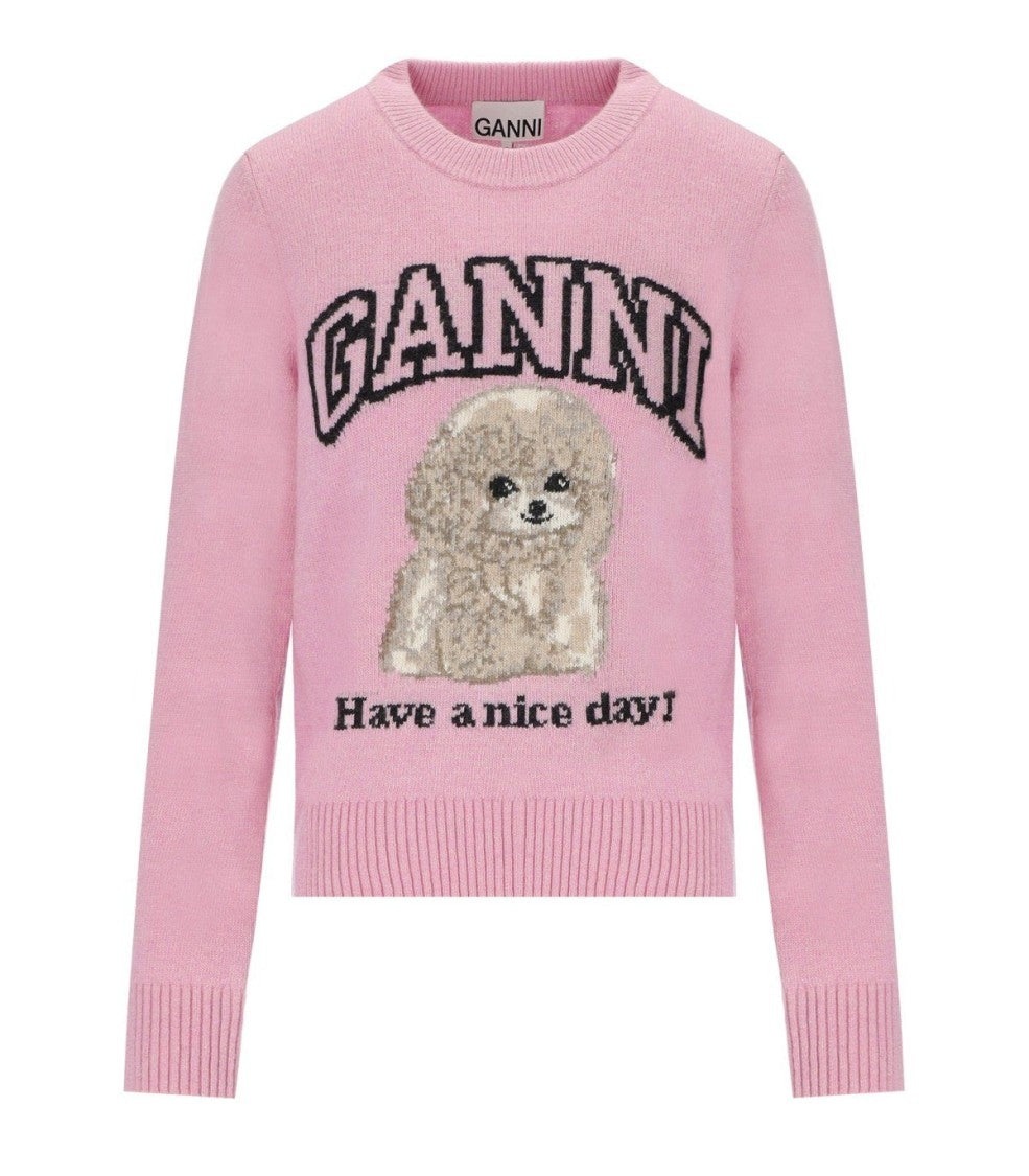 Ganni Poodle Pink Crewneck Jumper