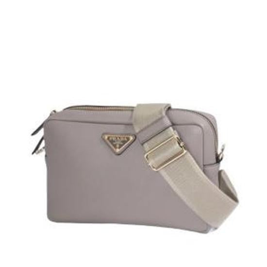 Prada Rectangular Leather Clutch With Triangular Logo Plaque And Dual Zippered Compartments