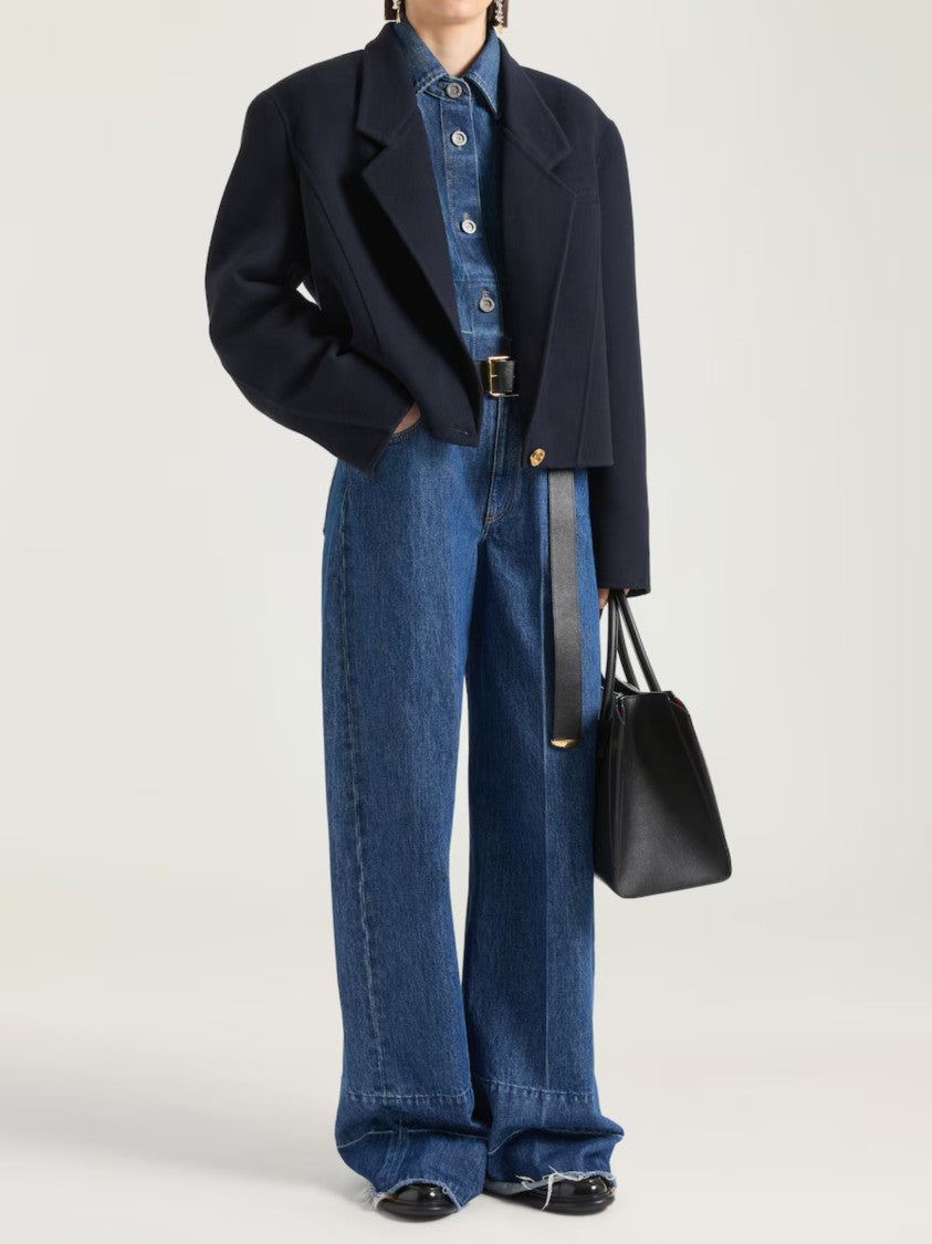 Givenchy Cropped Boxy Gold-Tone Accent Wool-Blend Blazer