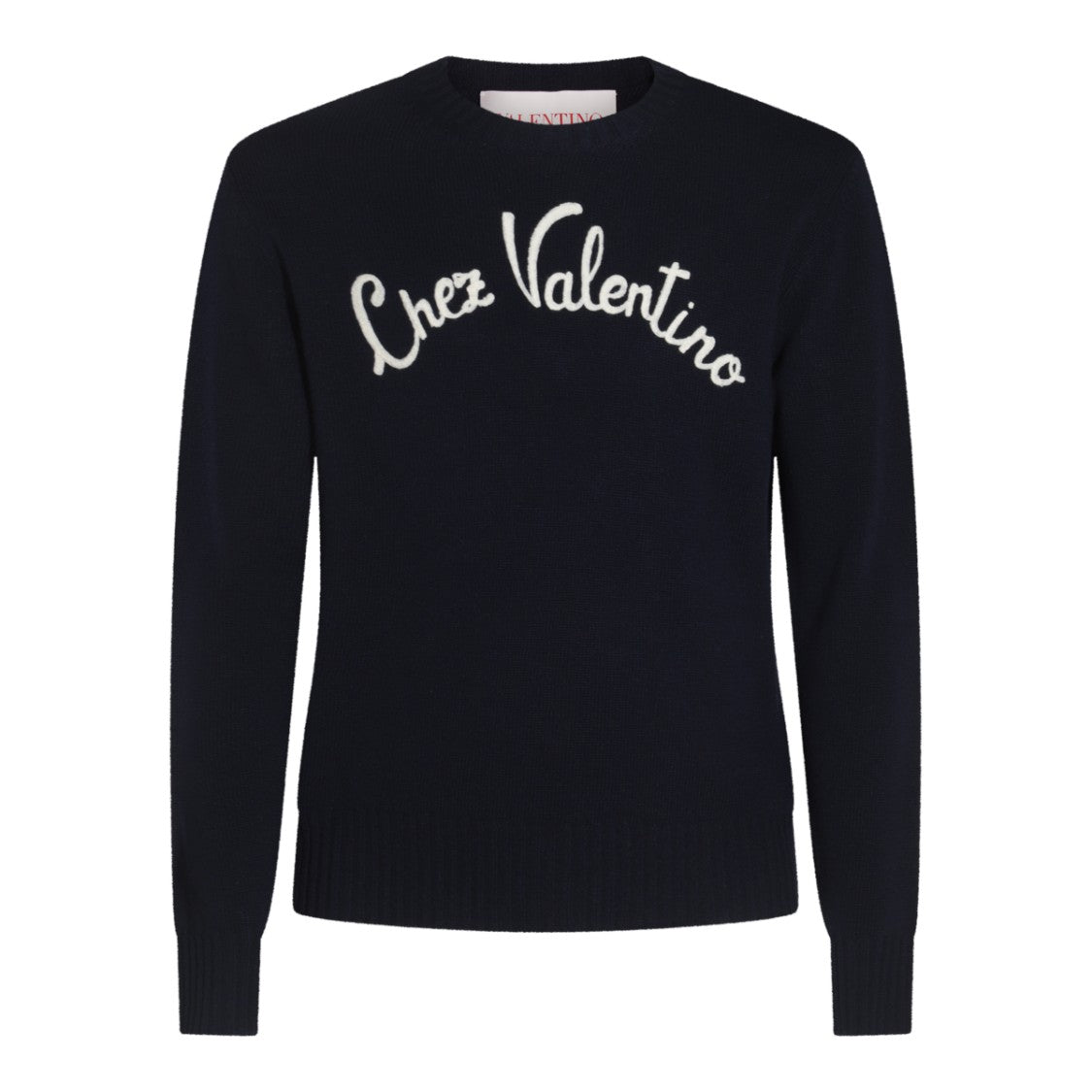 Valentino Luxurious Blue Wool Knit Sweater With Script Detail