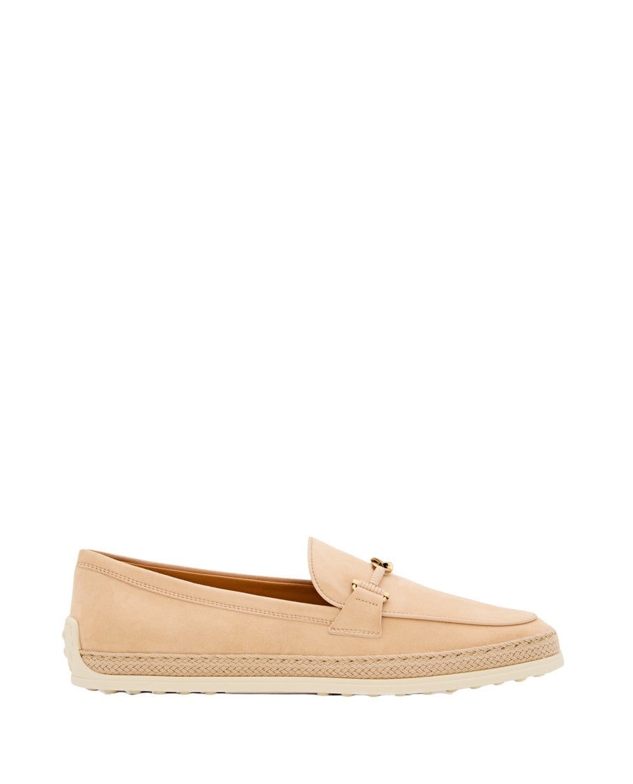 Tod's Leather And Raffia Moccasins With Signature Grommets