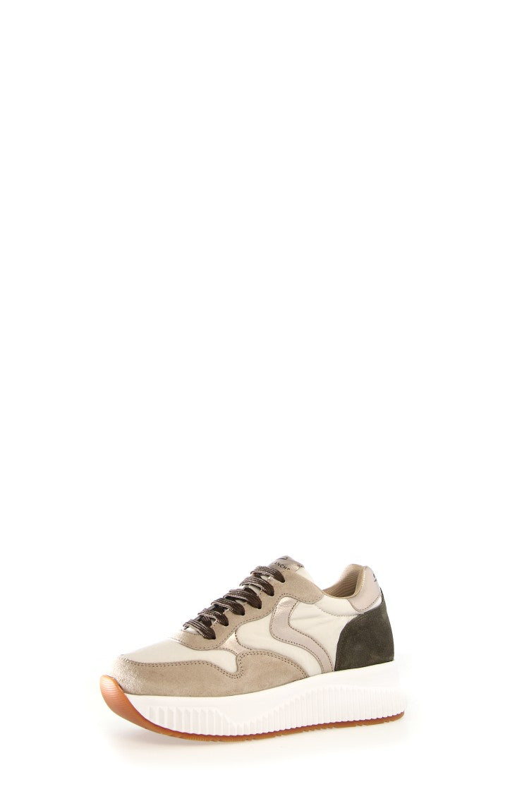 Voile Blanche Luxurious Leather And Suede Sneakers With Gold Accents And Comfortable Eva Sole