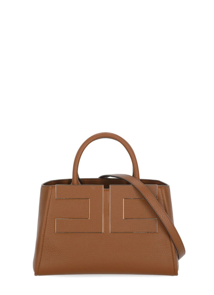 Elisabetta Franchi Textured Leather-Effect Handbag With Geometric Logo Detail