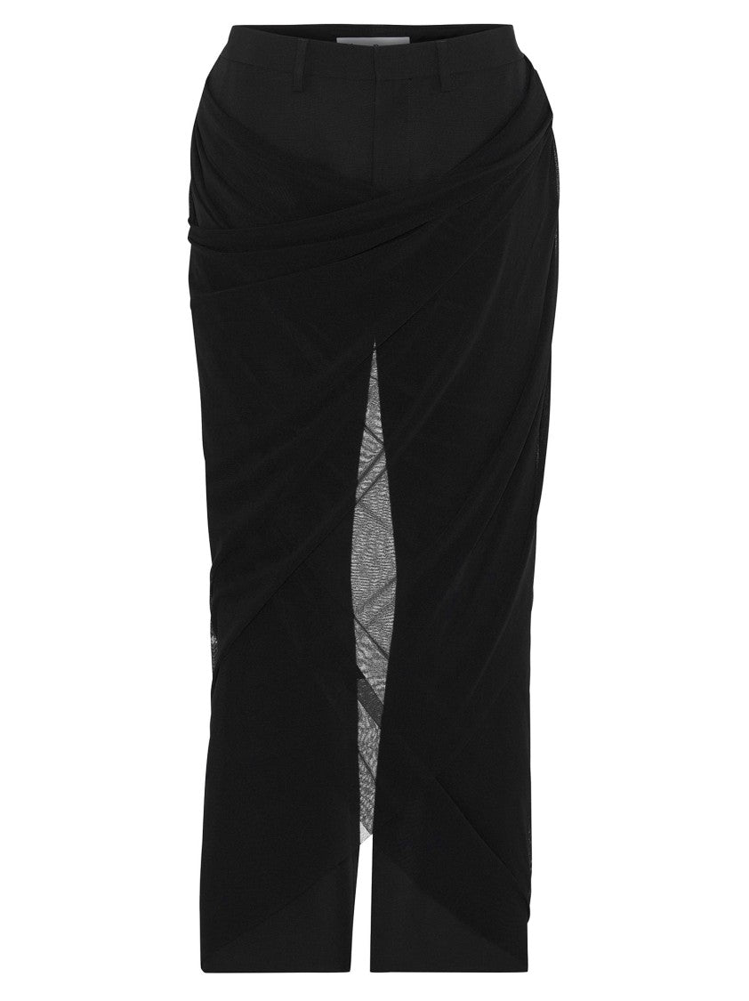 Jean Paul Gaultier Straight Leg Trousers With Draped Tulle Overlay
