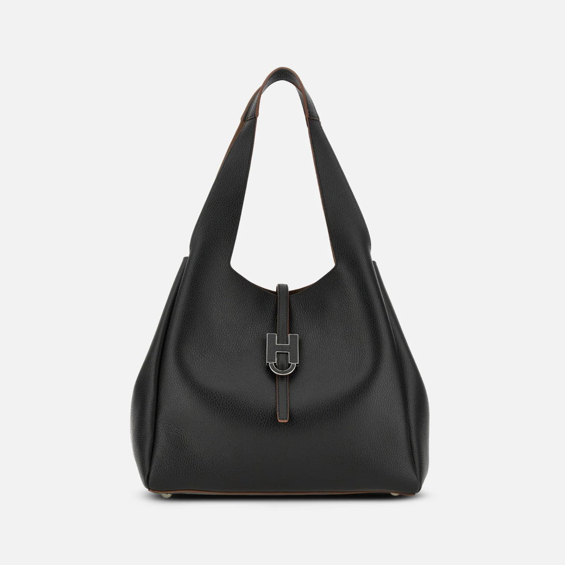Hogan Pebbled Leather H-Clasp Structured Tote Bag