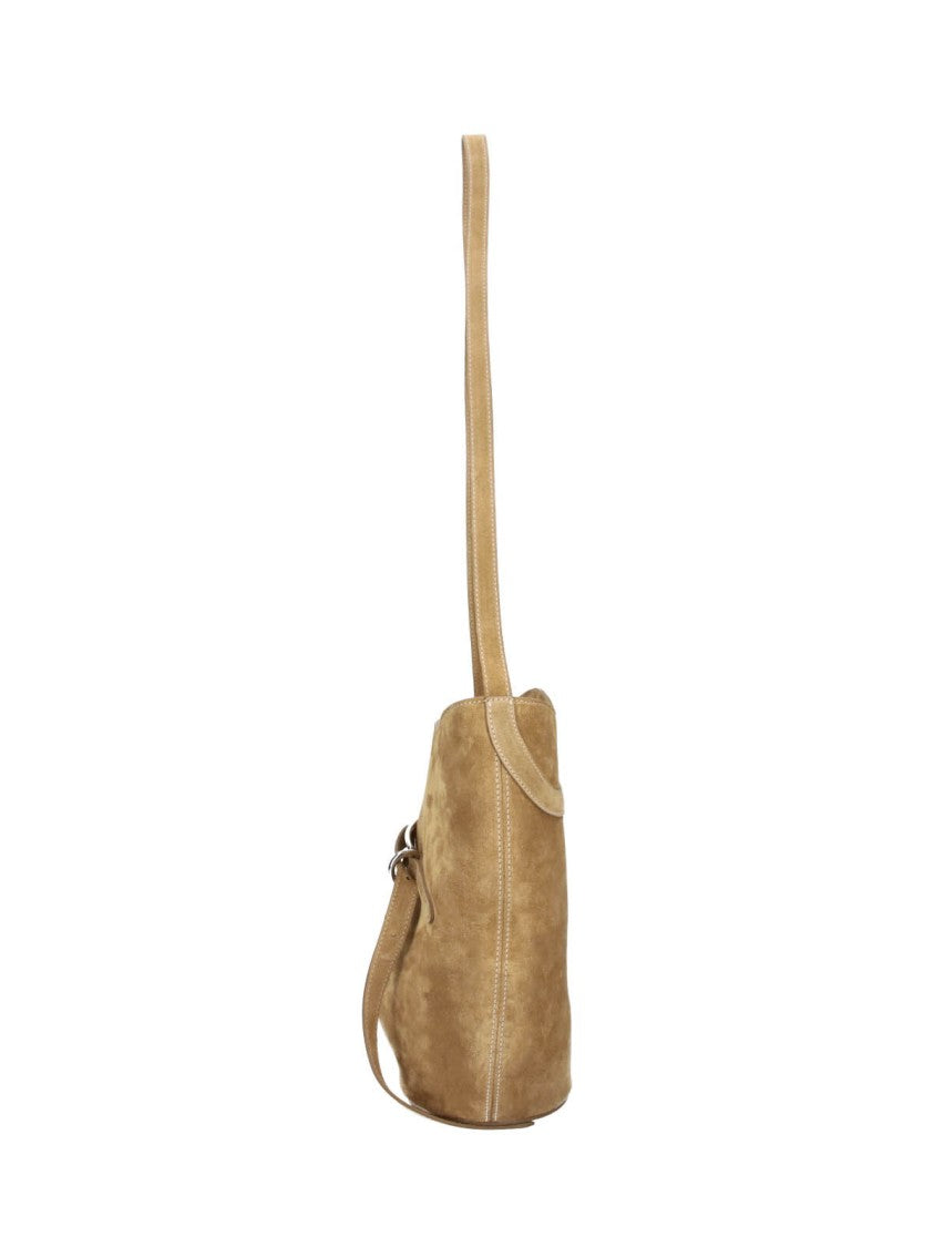 Liffner Rounded Suede Shoulder Bag With Decorative Belt Detail