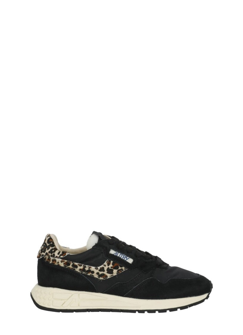 Autry Black Animal Print Pony Leather Low-Top Sneakers