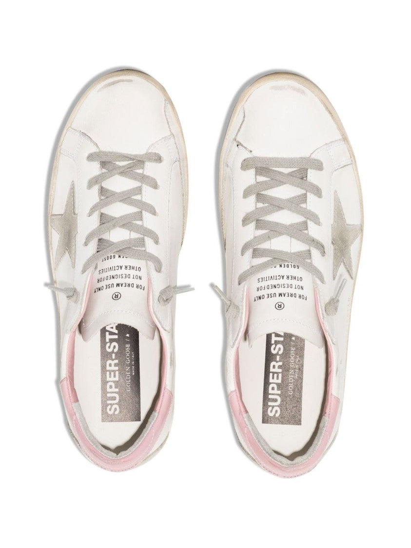 Golden Goose Distressed White Leather Low-Top Sneakers With Suede Star Logo