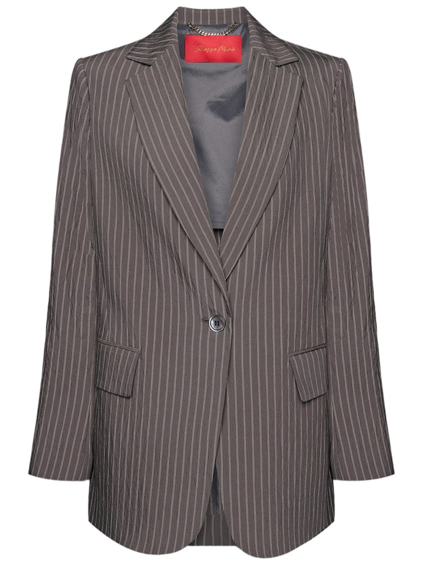 Elena Miro` Classic Tailored Brown Pinstripe Woven Blazer