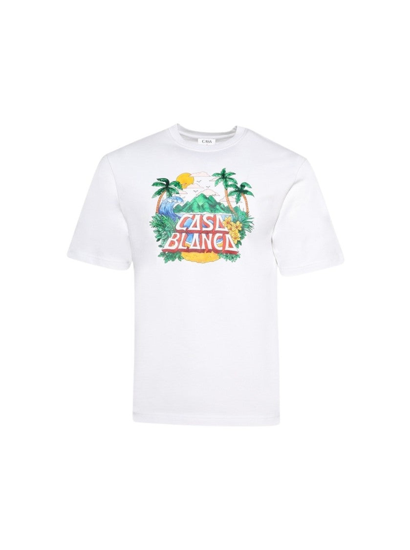 Casablanca Casa Beach Wave Printed Oversized Tee White
