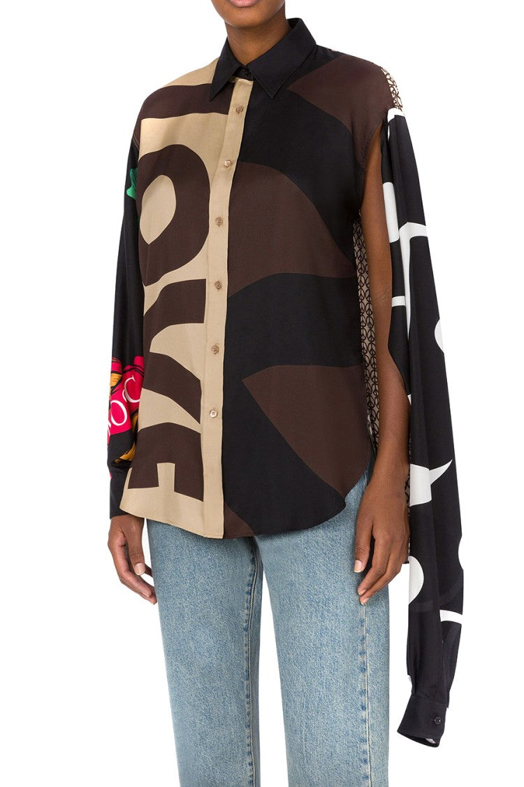 Moschino Multicolor Silk Shirt With Asymmetrical Long Sleeve