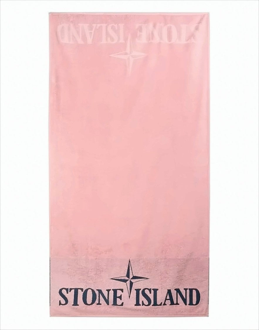 Stone Island Gradient Pink Scarf With Compass Logo And Bold Lettering