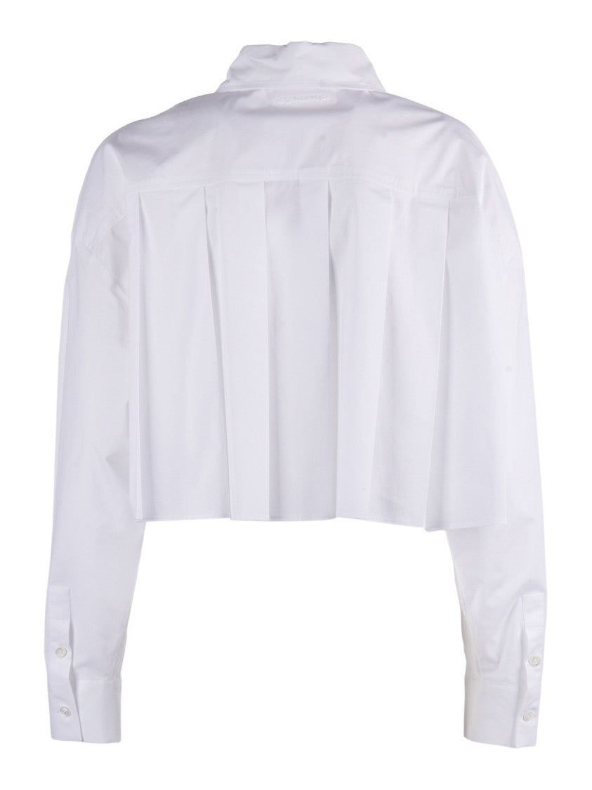 Ermanno Scervino White Cropped Floral Embroidered Shirt