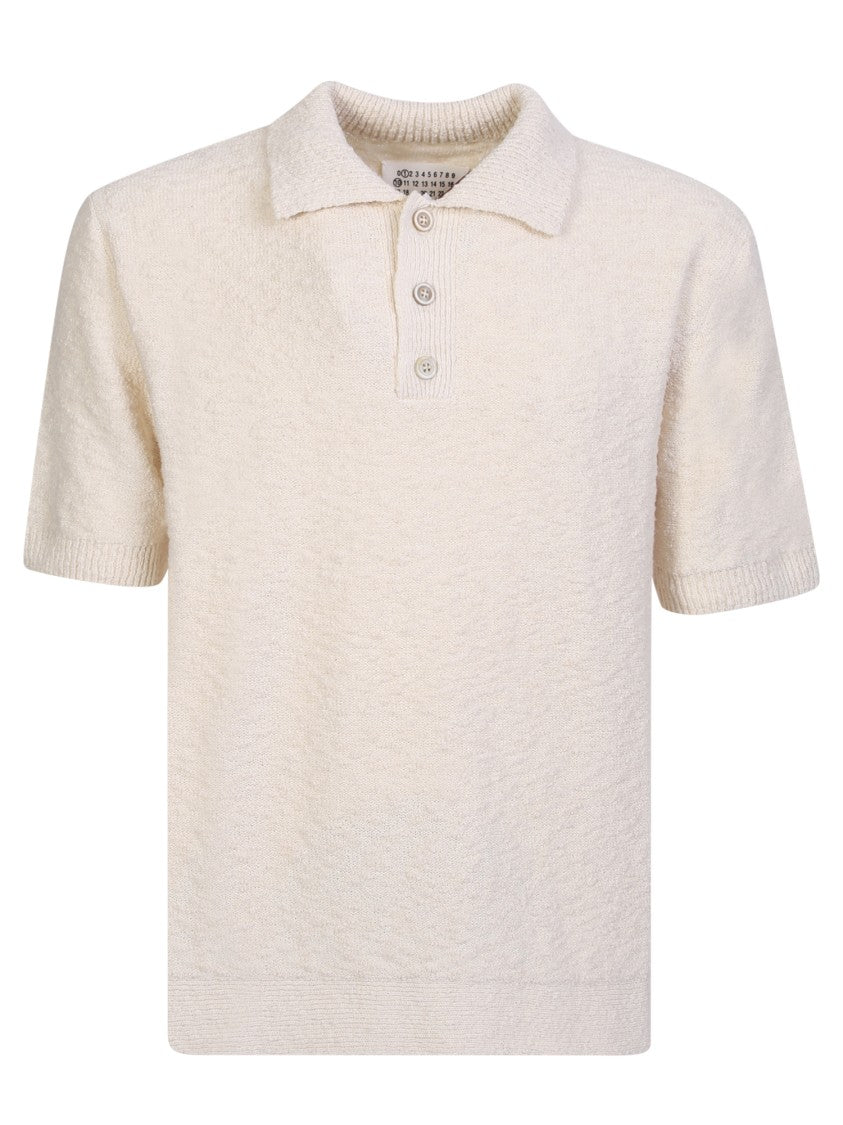 Maison Margiela White Short-Sleeved Bouclé Knit Polo Shirt