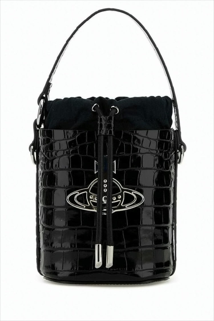 Vivienne Westwood Crocodile-Embossed Black Bucket Shoulder Bag