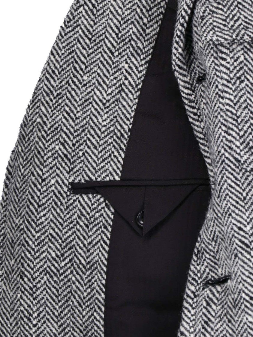 Junya Watanabe Chevron-Patterned Wool Blazer With Unique Metal Buttons