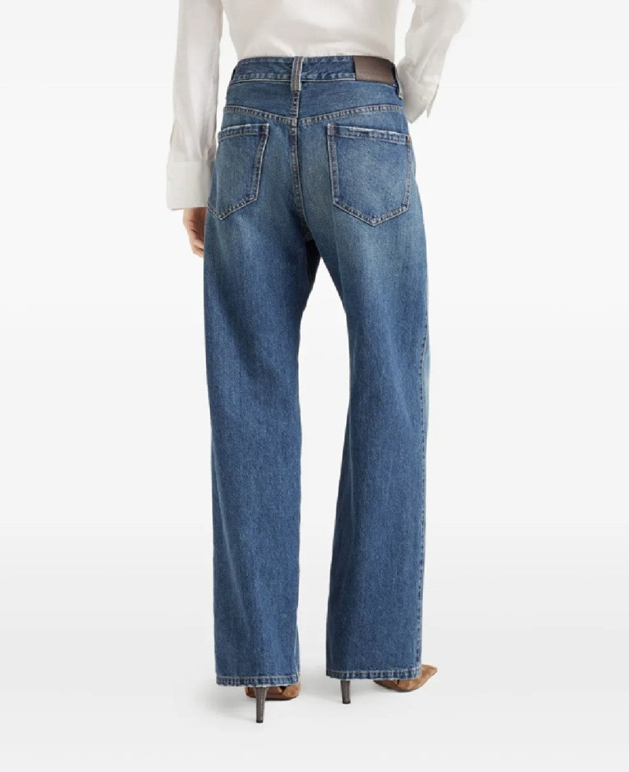 Brunello Cucinelli High-Waist Wide-Leg Denim Pants With Five-Pocket Design