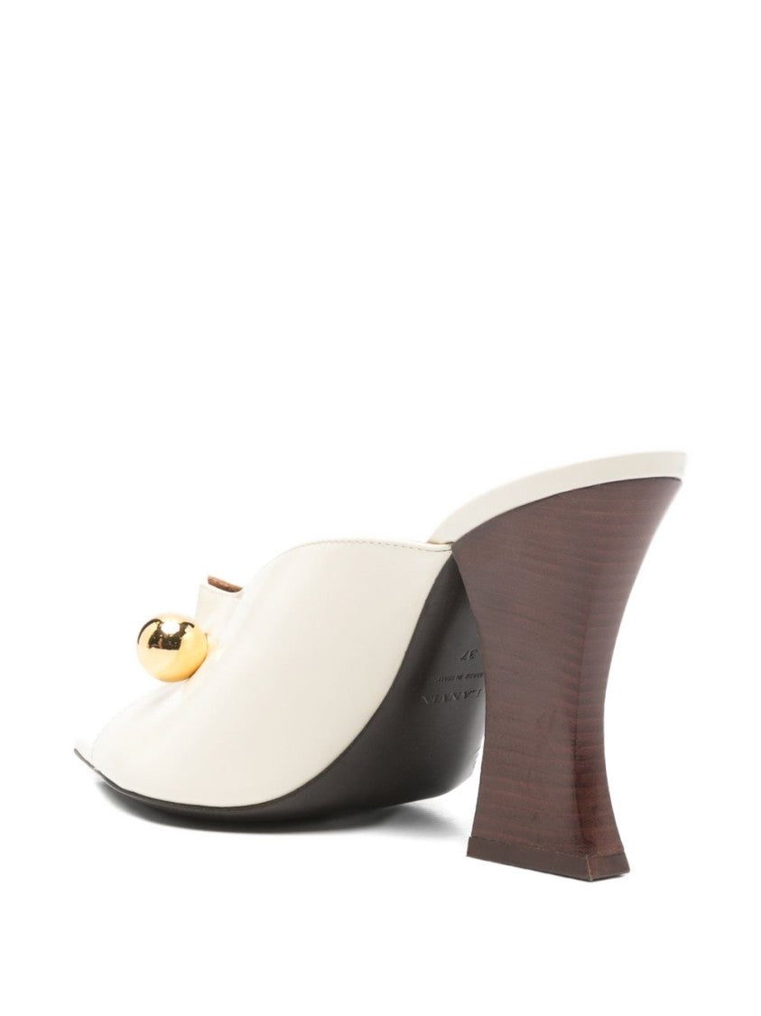 Lanvin Beige Neutrals Gold Hardware Open Sandals
