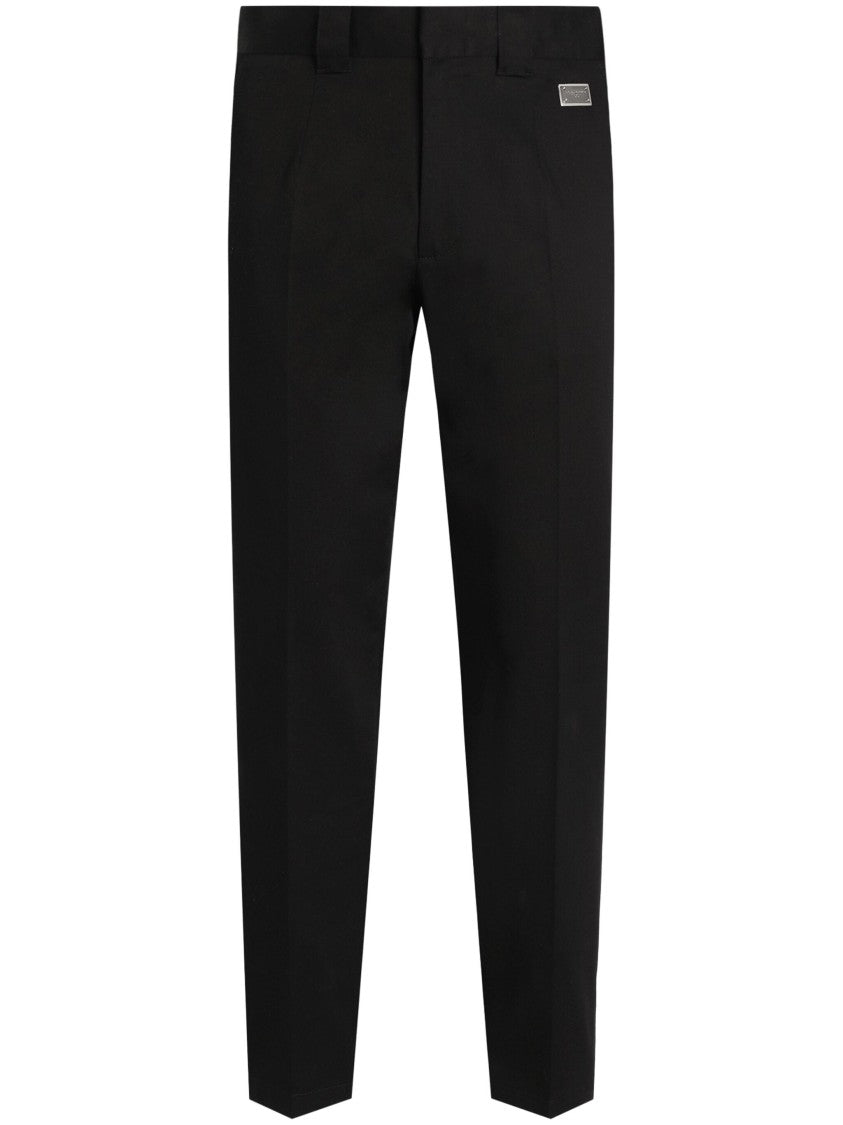Dolce & Gabbana Tailored Stretch Cotton Gabardine Black Trousers