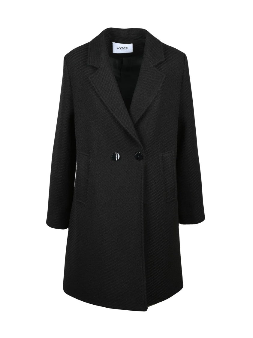 Lakore Black Double-Breasted Wool-Blend Coat