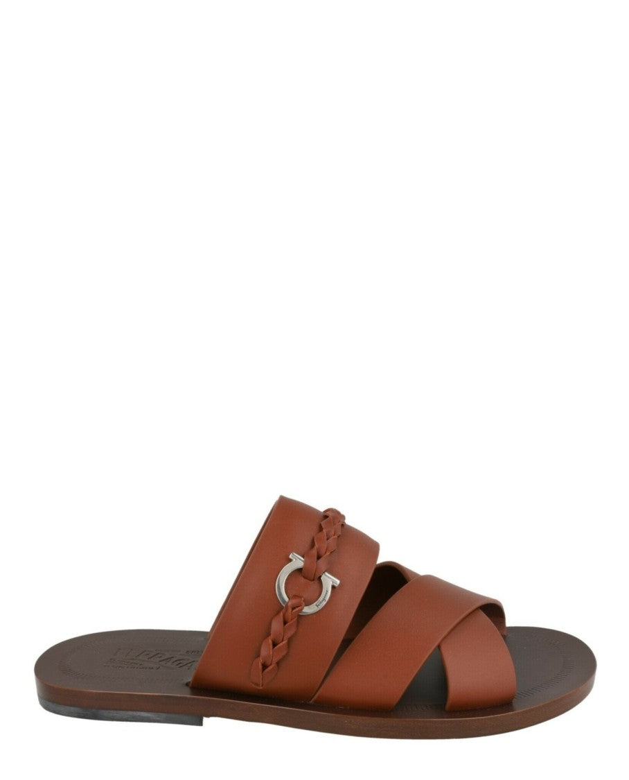Ferragamo Giotto Leather Sandals With Braided Gancini Detail