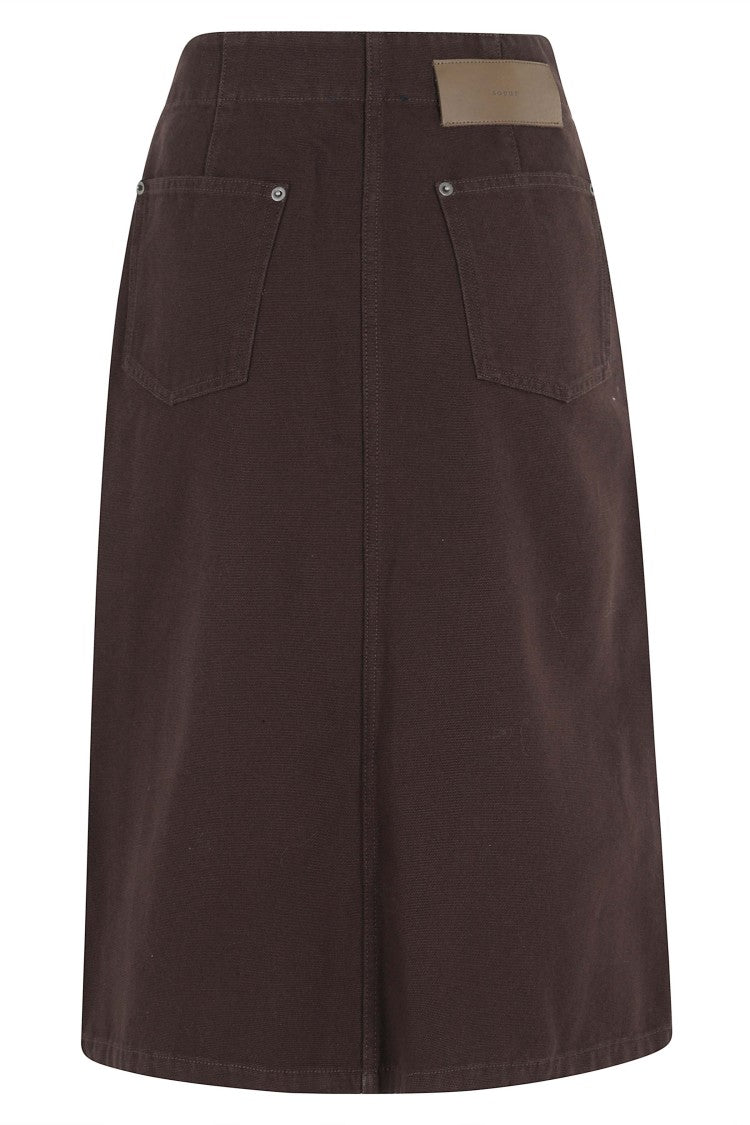Soeur Brown Hope Flared Front-Button Cotton Midi Skirt