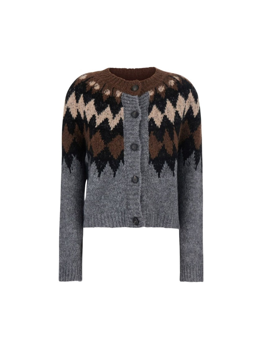 Tela Eiko Geometric Cropped Acrylic-Blend Cardigan