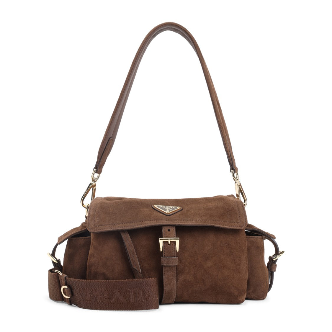 Prada Cocoa Brown Suede Calf Leather Pattina Handbag
