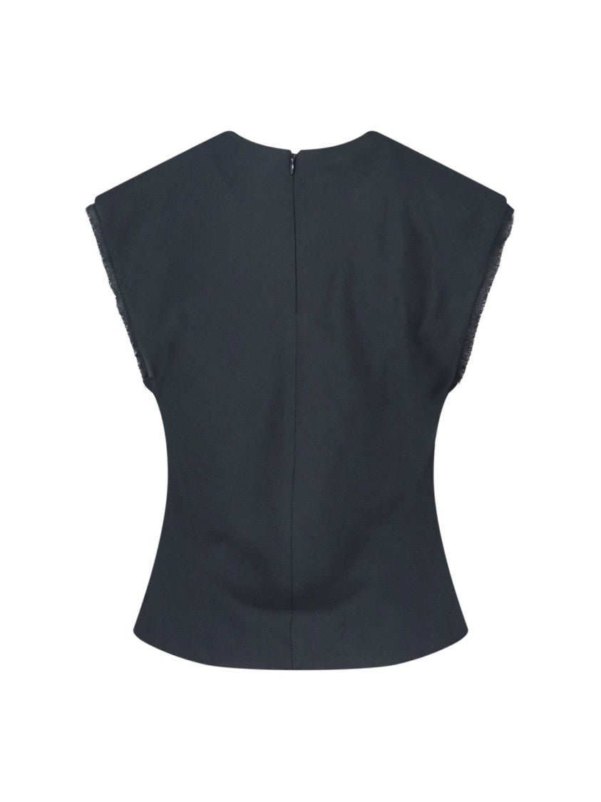 Ami Paris Sleeveless Black Viscose Top With Curved Hem