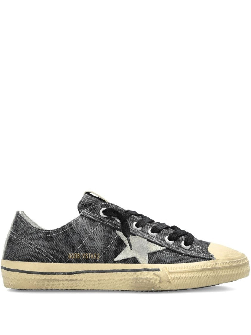 Golden Goose Distressed Black Canvas Contrast Star Sneakers