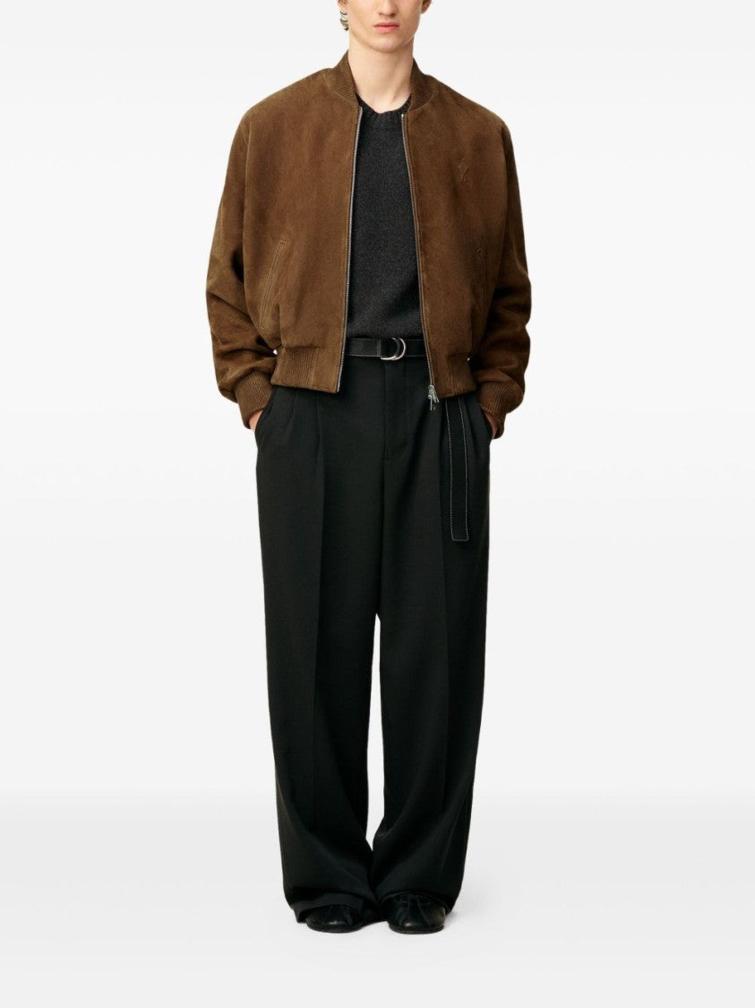 Ami Paris Brown Zip Front Embossed Logo Jacket