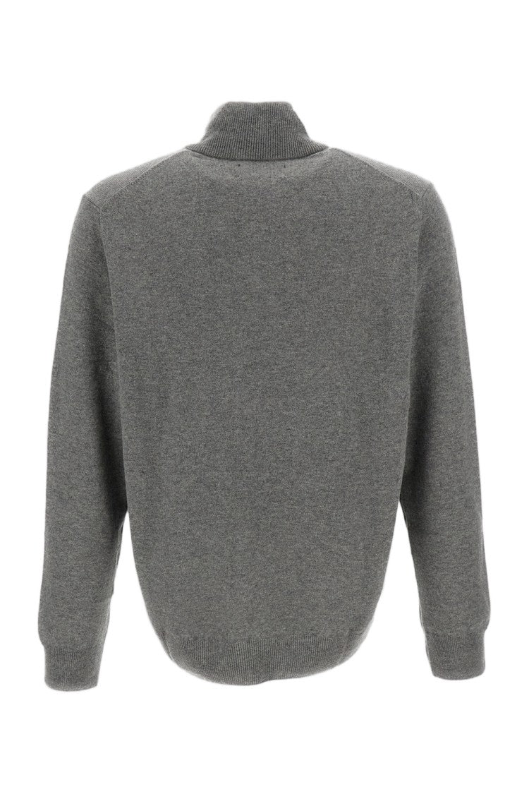 Polo Ralph Lauren Half-Zip Grey Wool Pullover With Embroidered Logo