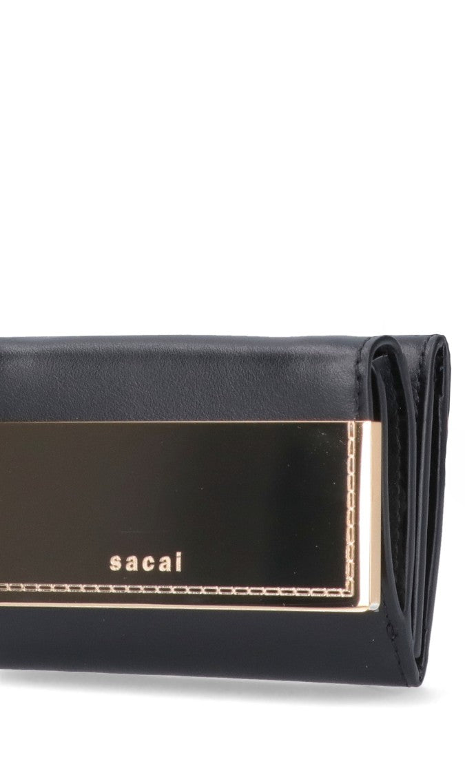 Sacai Rectangular Black Wallet With Gold-Tone Accent