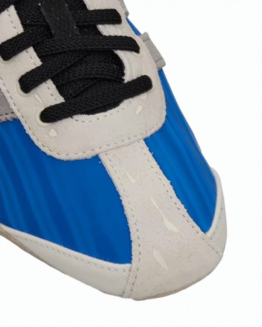 Song For The Mute Low-Profile Blue Textile Sneakers With Leather Accents